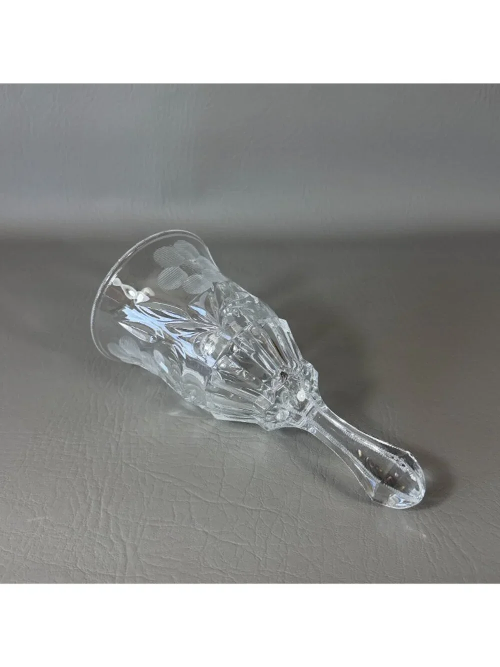 Vintage Clear Glass Dinner Bell Cut Pinwheel Frosted Floral Gray Etched Crystal